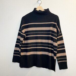 Van Kukil Women's Striped Cashmere Turtleneck Old Money Quiet Luxury, Size XS
